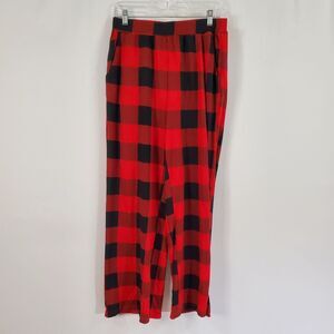 Bloomchic Wide Leg Lounge Bottoms Women's M Red Black Checkered Print NWT